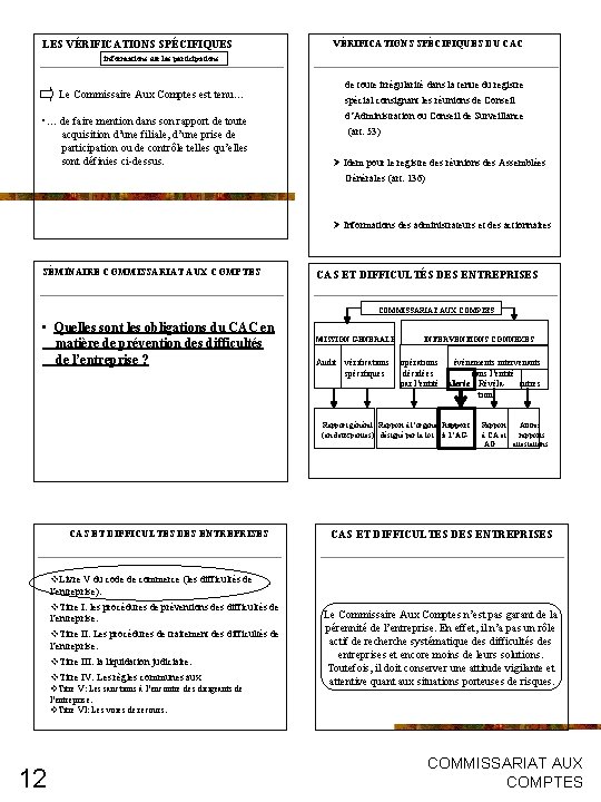 LES VÉRIFICATIONS SPÉCIFIQUES informations sur les participations VÉRIFICATIONS SPÉCIFIQUES DU CAC Le Commissaire Aux