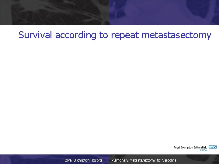 Survival according to repeat metastasectomy Royal Brompton Hospital Pulmonary Metastasectomy for Sarcoma 