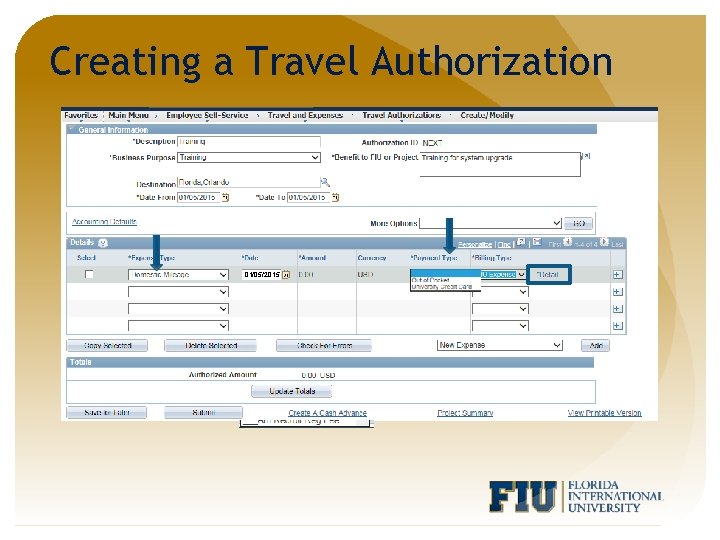 Creating a Travel Authorization 01/05/2015 Out of Pocket 
