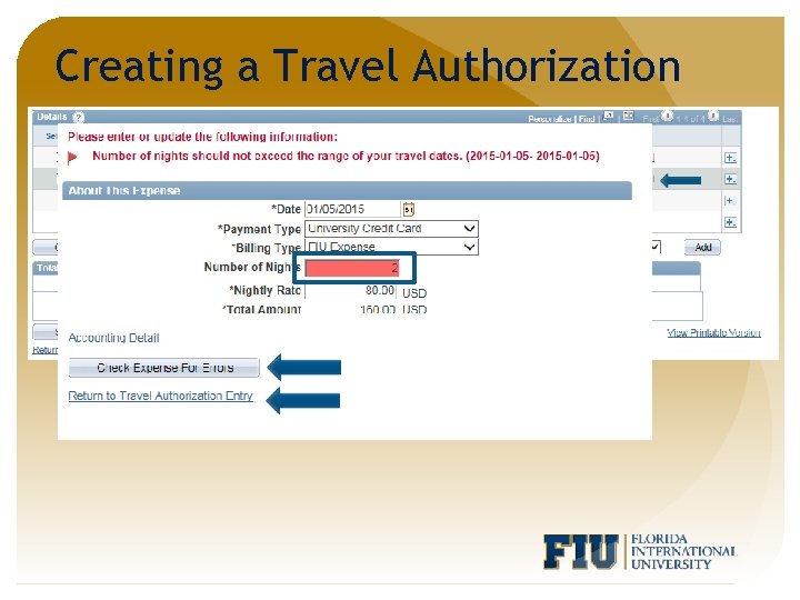 Creating a Travel Authorization 