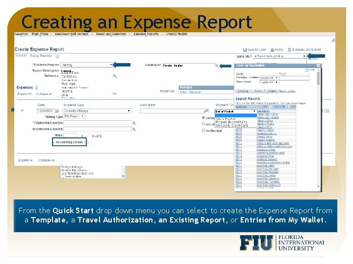 Creating an Expense Report Florida, Naples Training 11/24/2014 Out of Pocket From the Quick