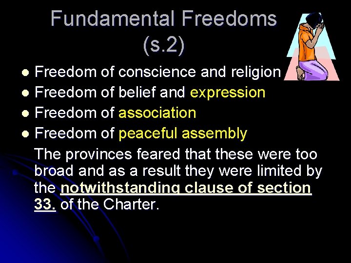 Fundamental Freedoms (s. 2) Freedom of conscience and religion l Freedom of belief and