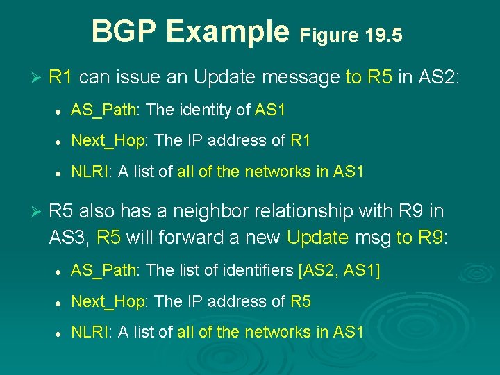 BGP Example Figure 19. 5 Ø Ø R 1 can issue an Update message