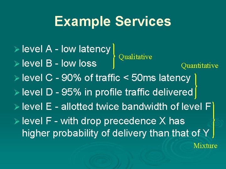 Example Services Ø level A - low latency Ø level B - low loss