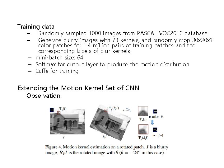 Training data Randomly sampled 1000 images from PASCAL VOC 2010 database Generate blurry images