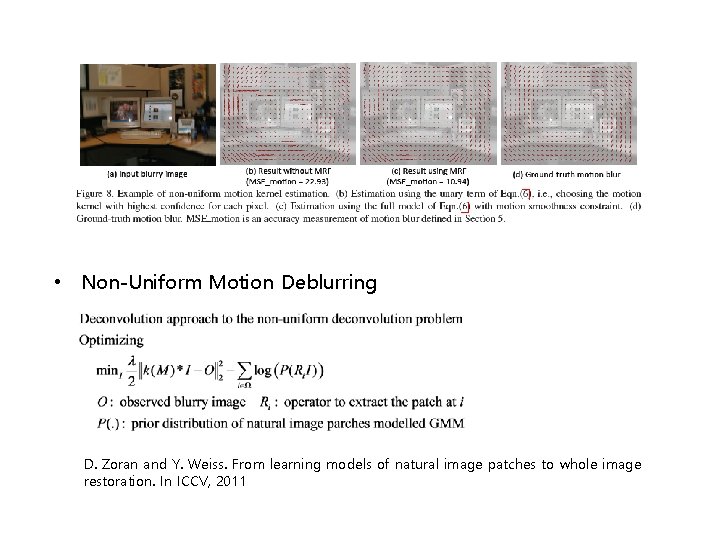  • Non-Uniform Motion Deblurring D. Zoran and Y. Weiss. From learning models of