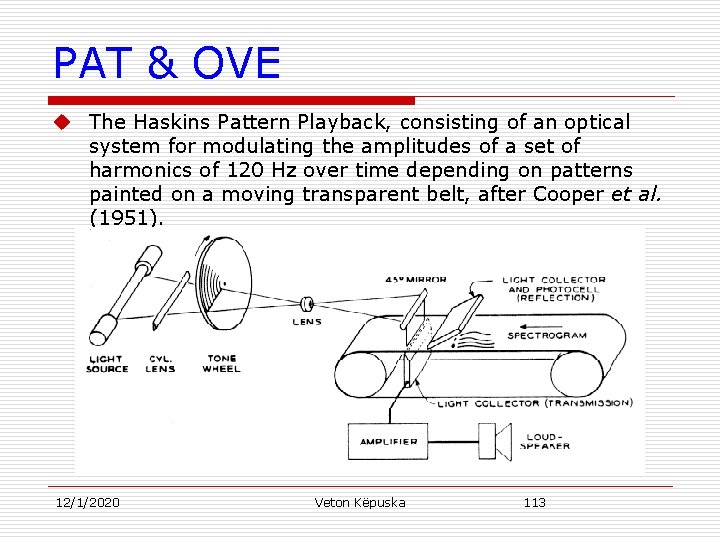 PAT & OVE u The Haskins Pattern Playback, consisting of an optical system for