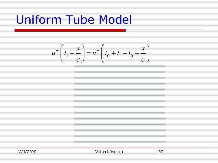 Uniform Tube Model x 0 12/1/2020 Veton Këpuska 30 