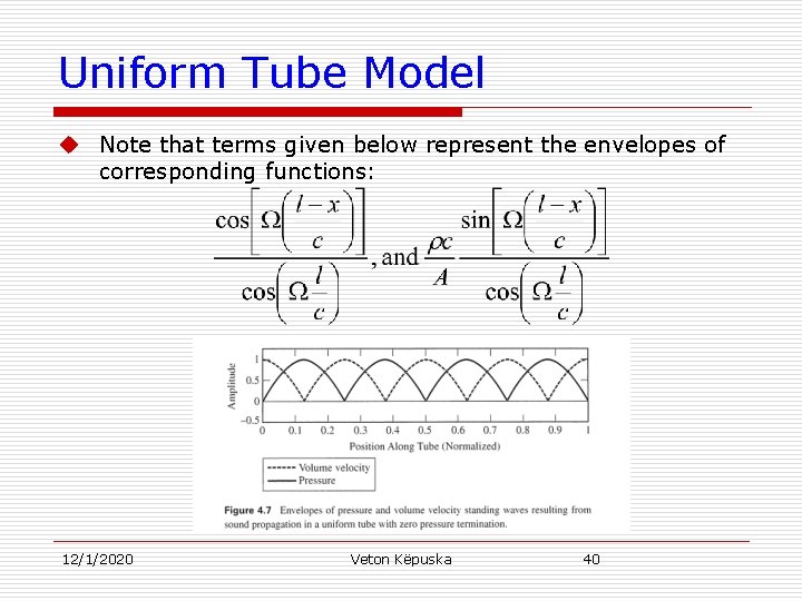 Uniform Tube Model u Note that terms given below represent the envelopes of corresponding