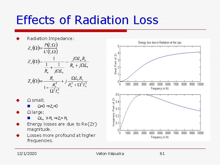 Effects of Radiation Loss u Radiation Impedance: u small; n ≈0 ⇒Zr≈0 large; n