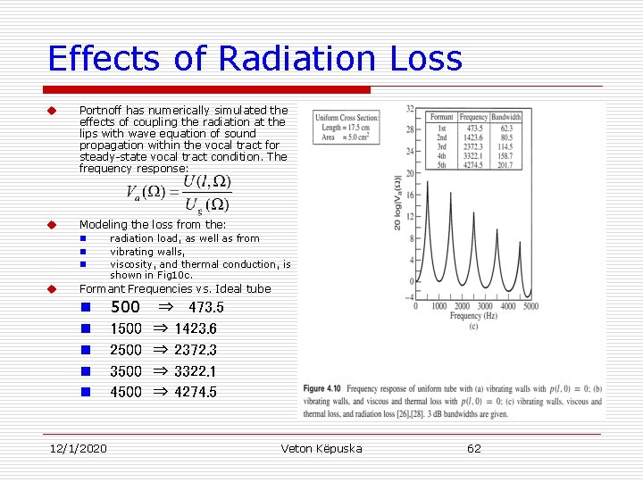 Effects of Radiation Loss u Portnoff has numerically simulated the effects of coupling the