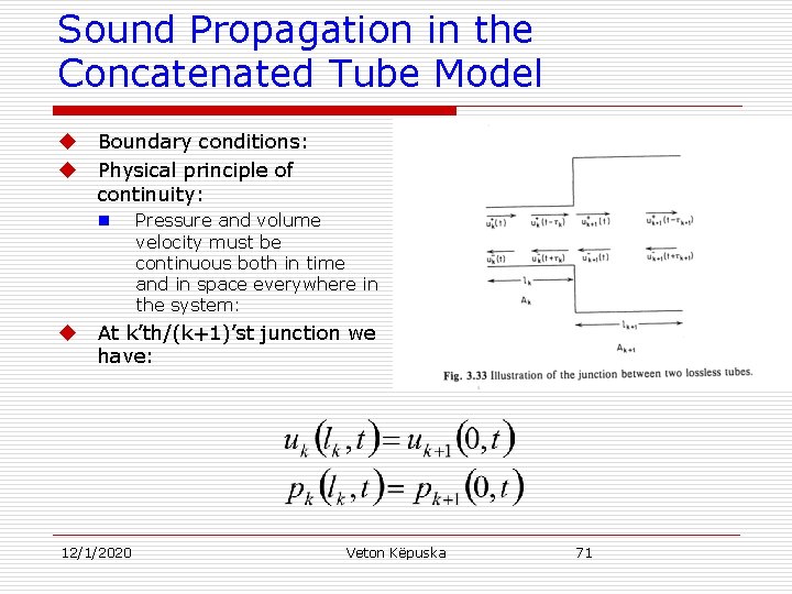 Sound Propagation in the Concatenated Tube Model u u Boundary conditions: Physical principle of