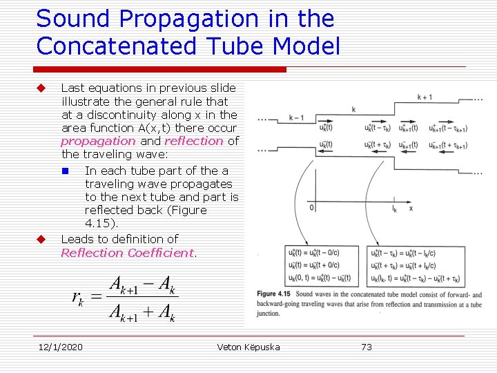 Sound Propagation in the Concatenated Tube Model u u Last equations in previous slide