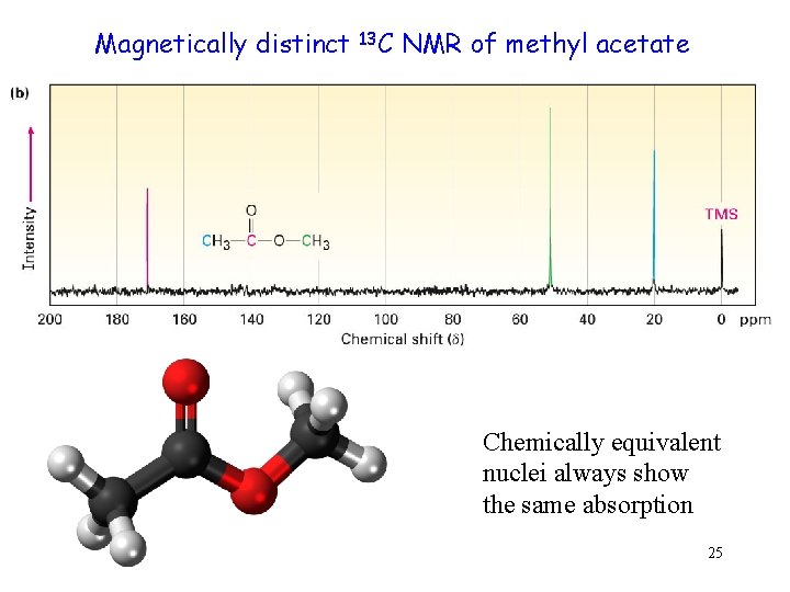 Magnetically distinct 13 C NMR of methyl acetate Chemically equivalent nuclei always show the