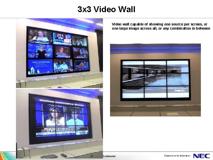 3 x 3 Video Wall Video wall capable of showing one source per screen,