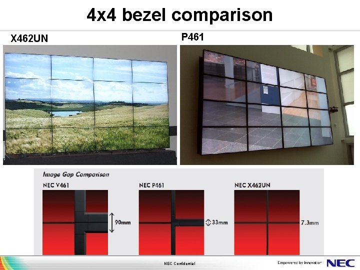 4 x 4 bezel comparison X 462 UN P 461 NEC Confidential 