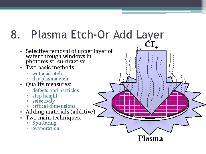 8. Plasma Etch-Or Add Layer • Selective removal of upper layer of wafer through 8. Plasma Etch-Or Add Layer • Selective removal of upper layer of wafer through