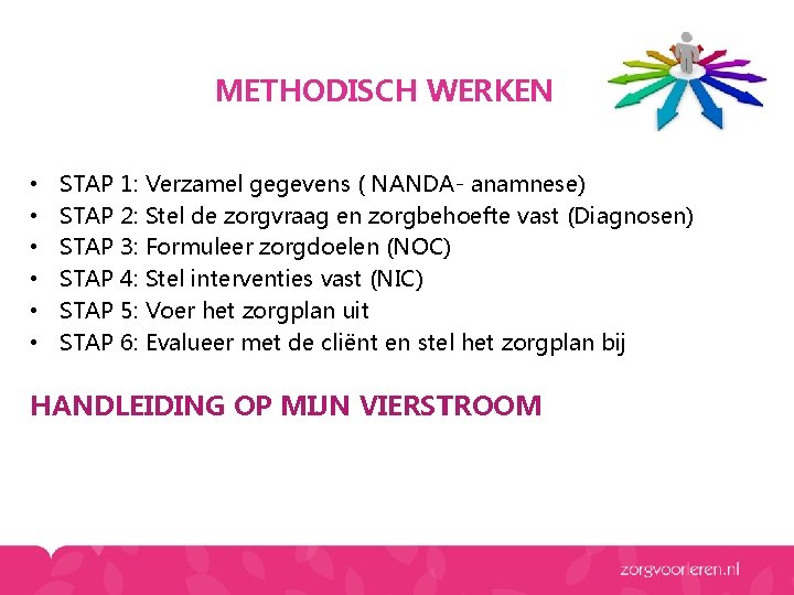 METHODISCH WERKEN • • • STAP 1: Verzamel gegevens ( NANDA- anamnese) STAP 2: METHODISCH WERKEN • • • STAP 1: Verzamel gegevens ( NANDA- anamnese) STAP 2: