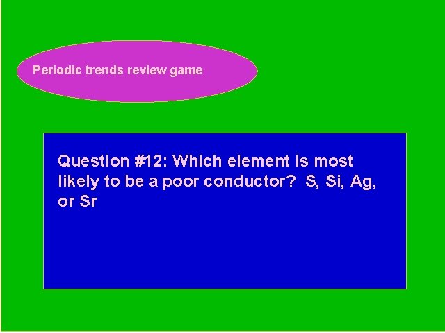 Periodic trends review game Periodic Trends Review Game Question #12: Which element is most