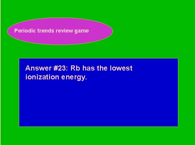 Periodic trends review game Periodic Trends Review Game Answer #23: Rb has the lowest