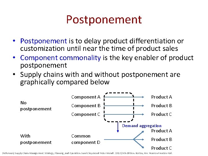 Postponement • Postponement is to delay product differentiation or customization until near the time