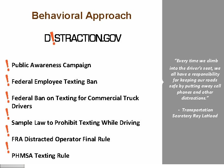 Behavioral Approach Public Awareness Campaign Federal Employee Texting Ban Federal Ban on Texting for