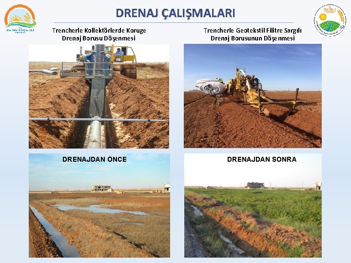 DRENAJ ÇALIŞMALARI Trencherle Kollektörlerde Koruge Drenaj Borusu Döşenmesi Trencherle Geotekstil Filitre Sargılı Drenaj Borusunun