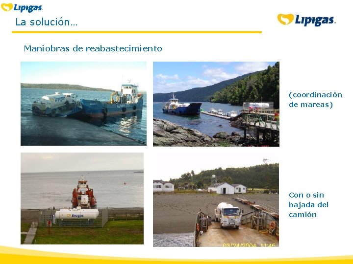 La solución… Maniobras de reabastecimiento (coordinación de mareas) Con o sin bajada del camión La solución… Maniobras de reabastecimiento (coordinación de mareas) Con o sin bajada del camión