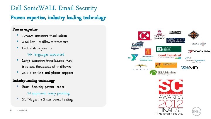 Dell Sonic. WALL Email Security Proven expertise, industry leading technology Proven expertise • 10,