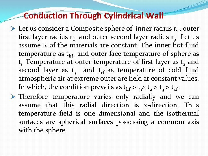 Conduction Through Cylindrical Wall Ø Let us consider a Composite sphere of inner Conduction Through Cylindrical Wall Ø Let us consider a Composite sphere of inner