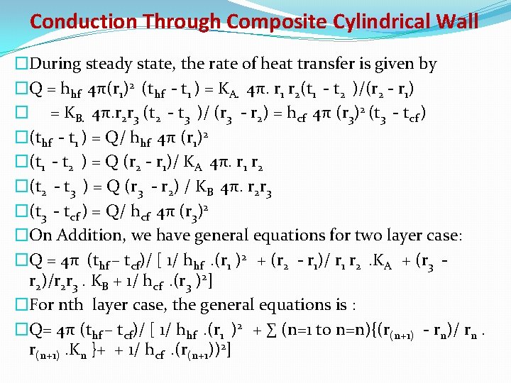 Conduction Through Composite Cylindrical Wall �During steady state, the rate of heat transfer is Conduction Through Composite Cylindrical Wall �During steady state, the rate of heat transfer is
