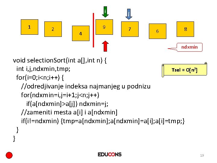 1 2 4 i j 9 7 6 8 ndxmin void selection. Sort(int a[],