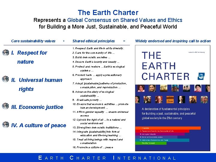 The Earth Charter Represents a Global Consensus on Shared Values and Ethics for Building