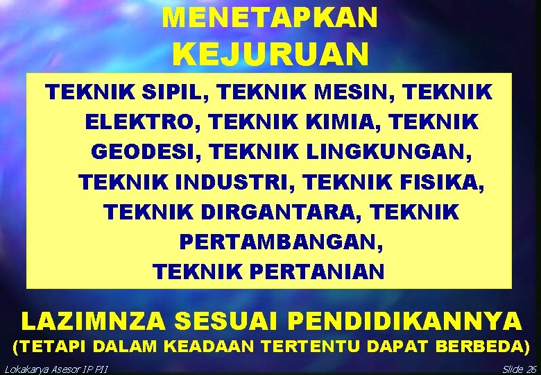 MENETAPKAN KEJURUAN TEKNIK SIPIL, TEKNIK MESIN, TEKNIK ELEKTRO, TEKNIK KIMIA, TEKNIK GEODESI, TEKNIK LINGKUNGAN,