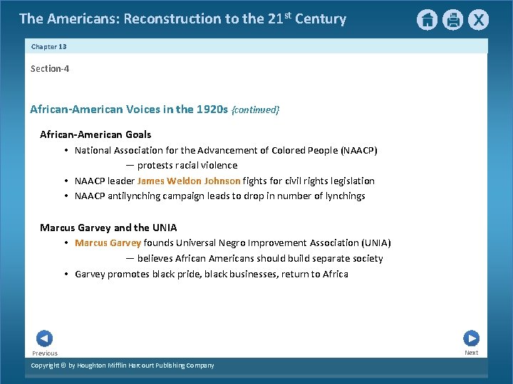 The Americans: Reconstruction to the 21 st Century Chapter 13 Section-4 African-American Voices in