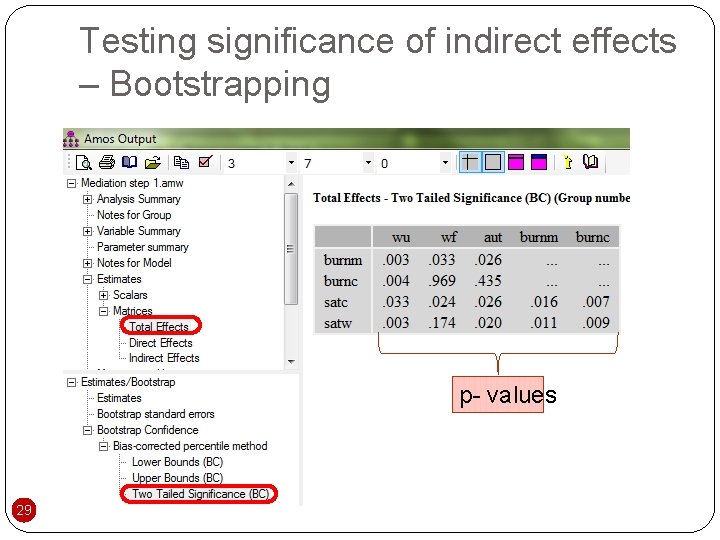 Testing significance of indirect effects – Bootstrapping p- values 29 
