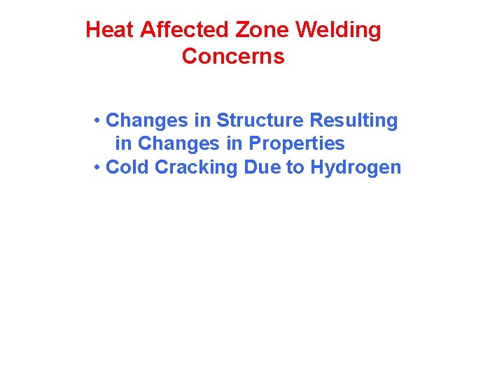 Heat Affected Zone Welding Concerns • Changes in Structure Resulting in Changes in Properties