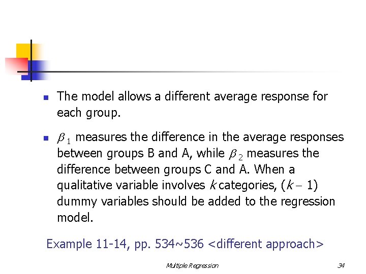 n n The model allows a different average response for each group. b 1