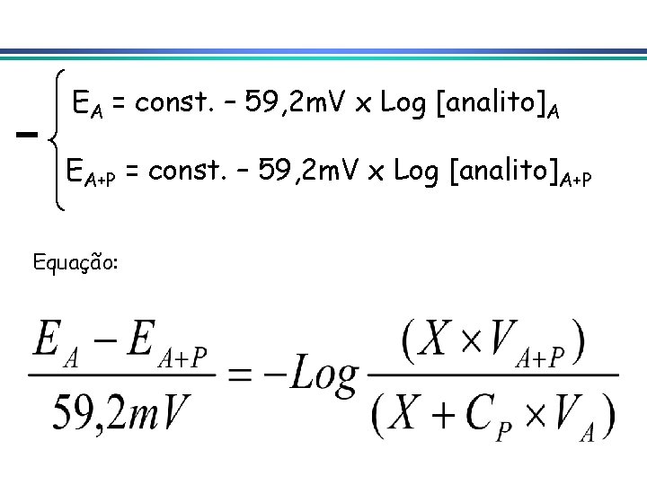 EA = const. – 59, 2 m. V x Log [analito]A EA+P = const.