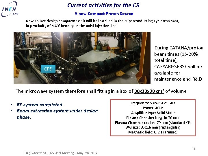 Current activities for the CS A new Compact Proton Source New source design compactness: