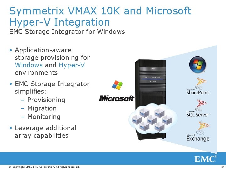 Symmetrix VMAX 10 K and Microsoft Hyper-V Integration EMC Storage Integrator for Windows Application-aware