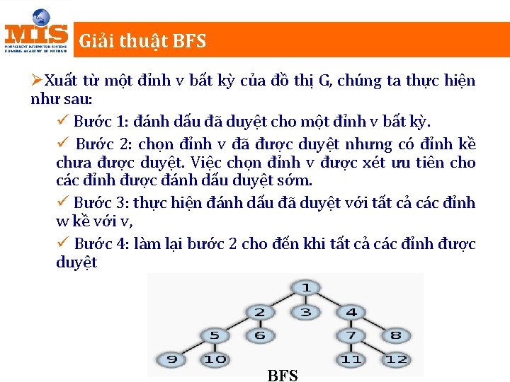 Giải thuật BFS ØXuất từ một đỉnh v bất kỳ của đồ thị G,