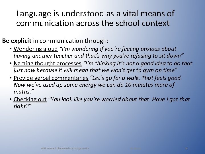 Language is understood as a vital means of communication across the school context Be