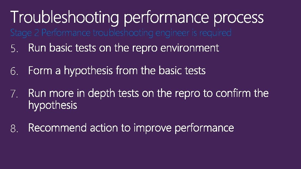 Stage 2 Performance troubleshooting engineer is required 5. 6. 7. 8. 