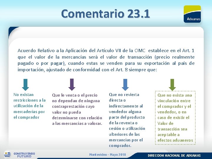 Comentario 23. 1 Acuerdo Relativo a la Aplicación del Artículo VII de la OMC