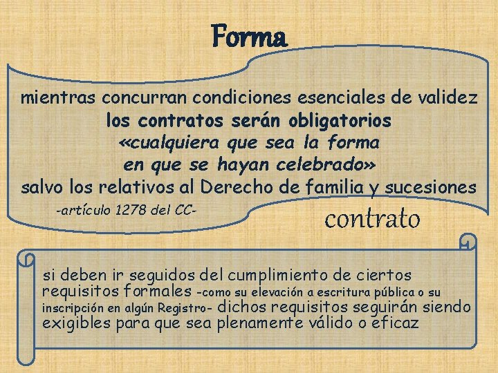 Forma mientras concurran condiciones esenciales de validez los contratos serán obligatorios «cualquiera que sea