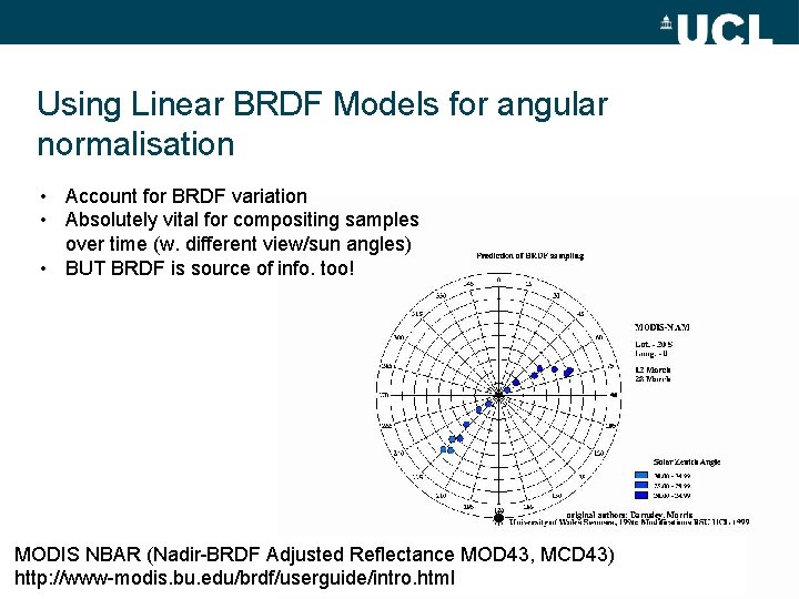 Using Linear BRDF Models for angular normalisation • Account for BRDF variation • Absolutely