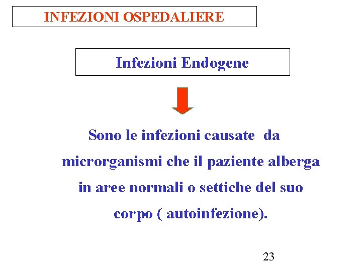 INFEZIONI OSPEDALIERE Infezioni Endogene Sono le infezioni causate da microrganismi che il paziente alberga