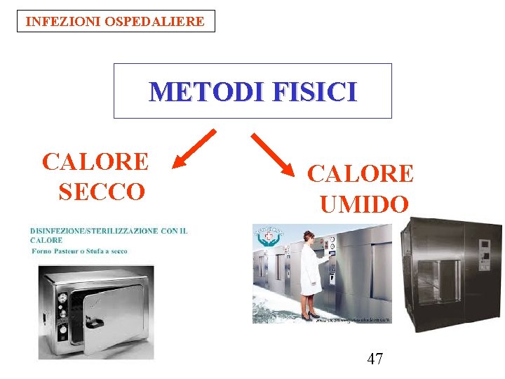 INFEZIONI OSPEDALIERE METODI FISICI CALORE SECCO CALORE UMIDO 47 