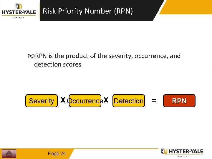 Risk Priority Number (RPN) RPN is the product of the severity, occurrence, and detection